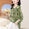 Summer Women'S Elegant Floral Chiffon Shirt  , Lightweight Luxurious Thin Chic Loose Blouse