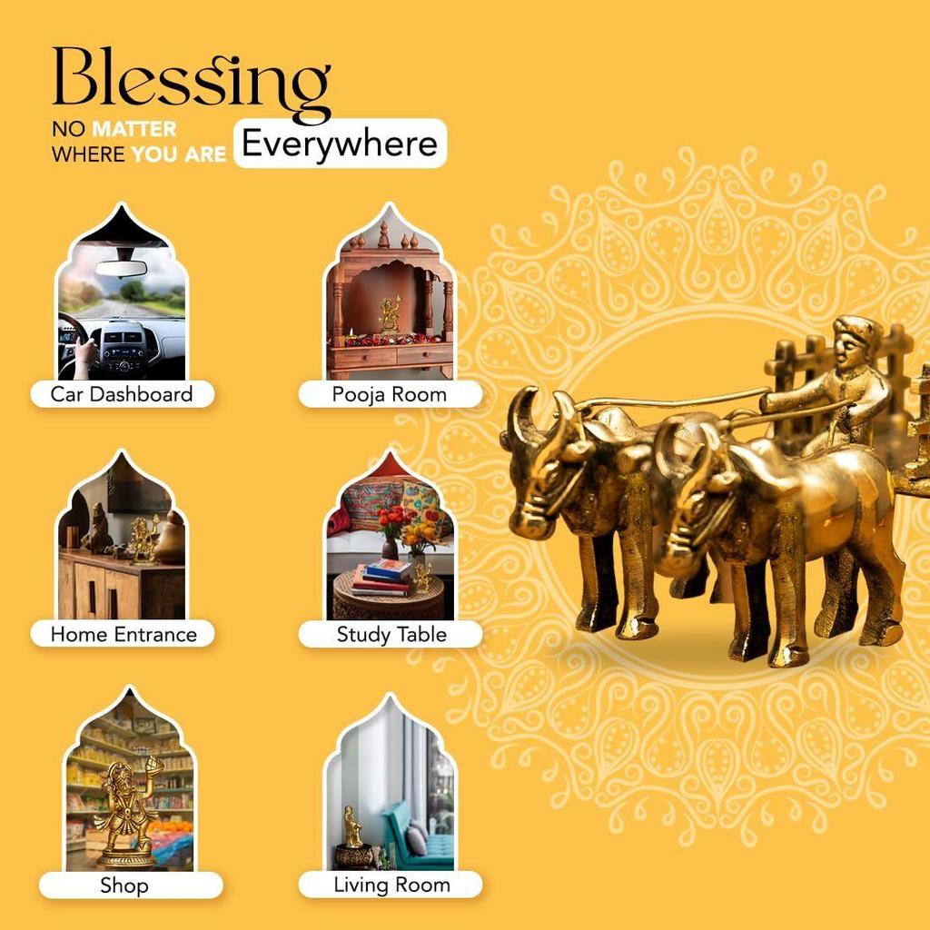 Pure Brass Bullock Cart Home Decor (Size: 12 Cm) | Bailgadi for Gift | Bullock Cart Showpiece Brass Antique Decor Item