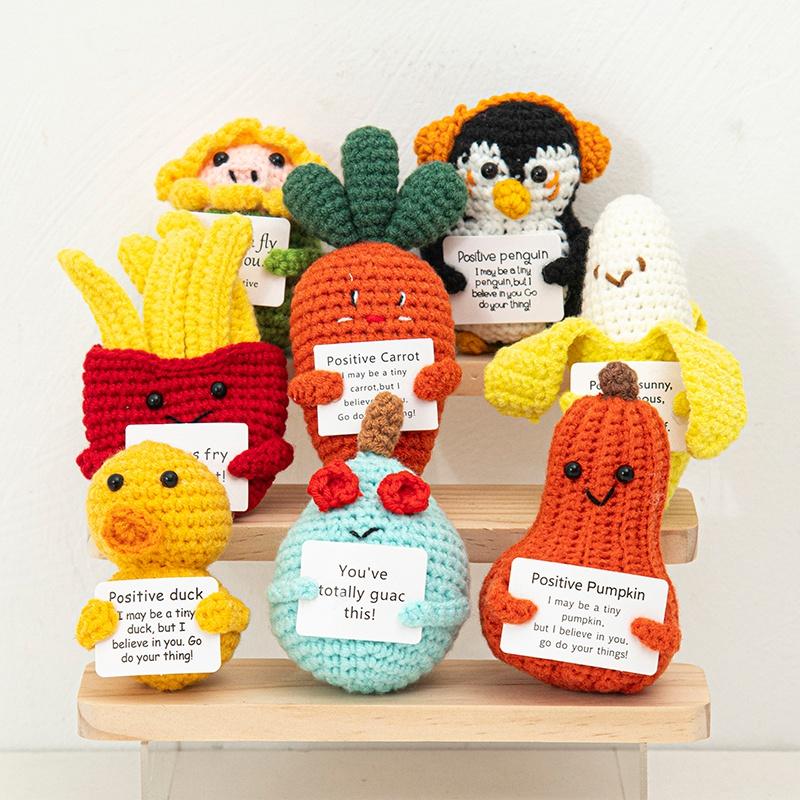 Crochet Doll Finished Crochet Animals Fruit Ornament Cartoon Hand Woven Octopus Frog Ornament Cute Room Decor Desk Decorations