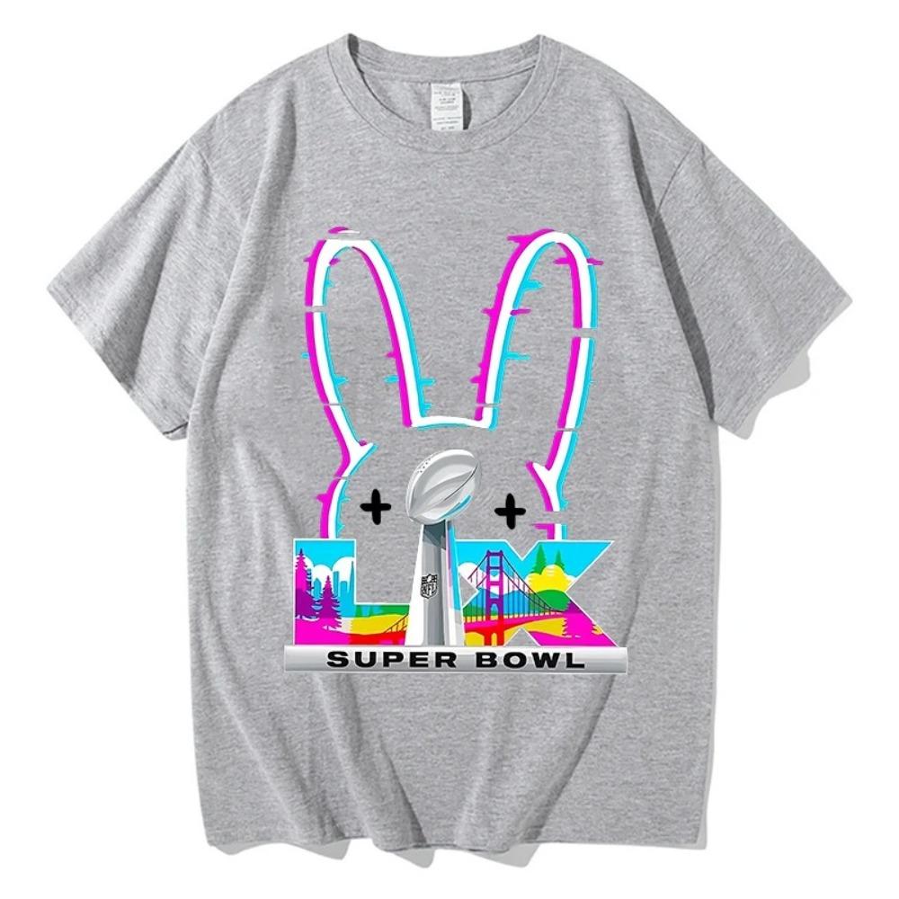 Суперфутболка Bad Bunny Super Bowl LIX 2026 Неоновый кролик Оверсайз, Графическая футболка NFL Сан-Франциско, Повседневный топ унисекс