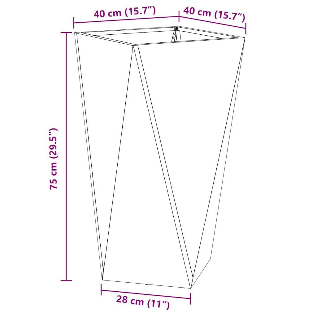 Rustic Planter Box 40 x 40 x 75 cm Weatherproof Steel