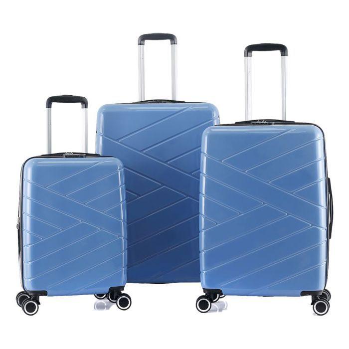 Lot de 3 valises Extensible Rigide Trolley Polycarbonate - LYS Paris 395/3 - 393 &amp; 395 Bleu