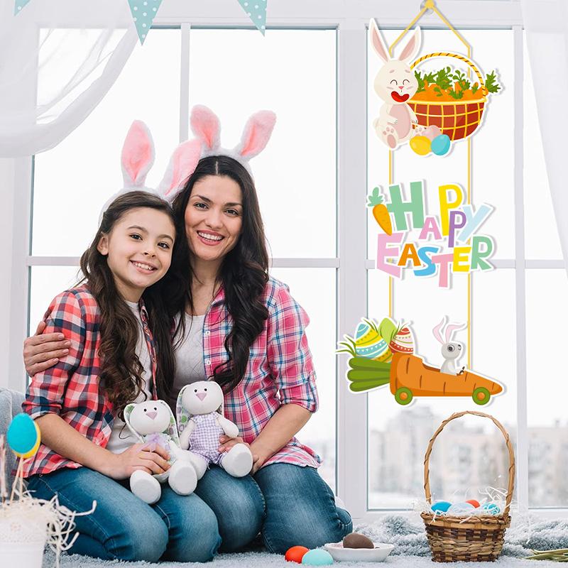 Easter Door Decoration Hanging Paper Easter Egg Rabbit Welcome Sign Ornament Happy Easter Door Hanger Pendant Easter Decoration
