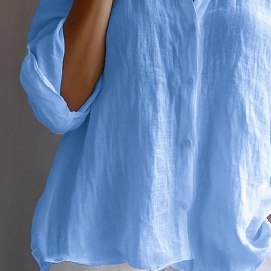 Женская рубашка с лацканами, длинным рукавом, пуговицами, планкой, однотонная, свободного кроя, средней длины, повседневная рубашка