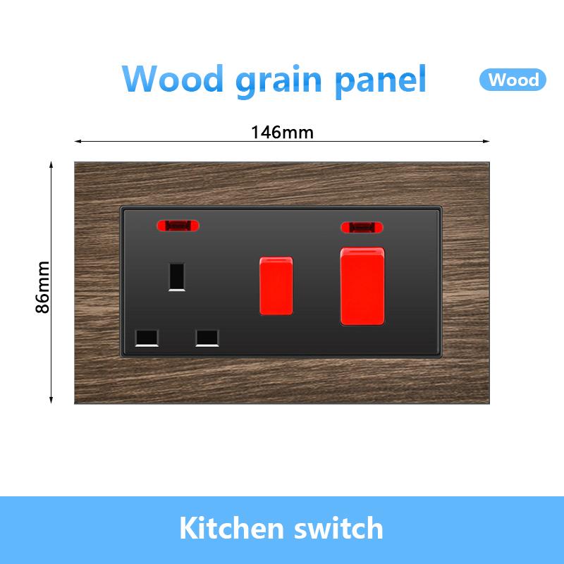 146 UK Standard 45A High Power Kitchen Electric Switch Socket 13A Wall Power Supply Cooker Glass Plastic Aluminum outlet Black
