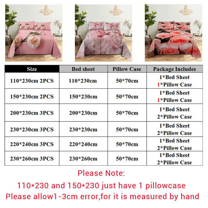 Bedsheets Set With Pillows Case Queen Size Soft Bed Sheets And Pillowcases For Single Double Beds Twin Pink Flower Thin Fabric