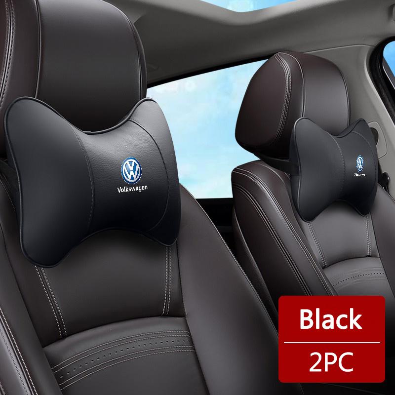 2026 Hot For VW VOLKSWAGEN Leather Car Seat Headrest Memory Foam Comfort Neck Pillow Auto Interiors For Volkswagen VW Tiguan Jet