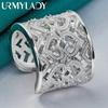 URMYLADY Кольцо из стерлингового серебра 925 пробы, полый сердечко, цирконий, регулируемое, для женщин, шарм, модные украшения