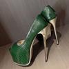 Fashion Liyke Runway Sexy Extreme High Heels For Women Platform Pumps Cozy Green Snake Print Leather Peep Toe Stripper Pole Dance Shoes