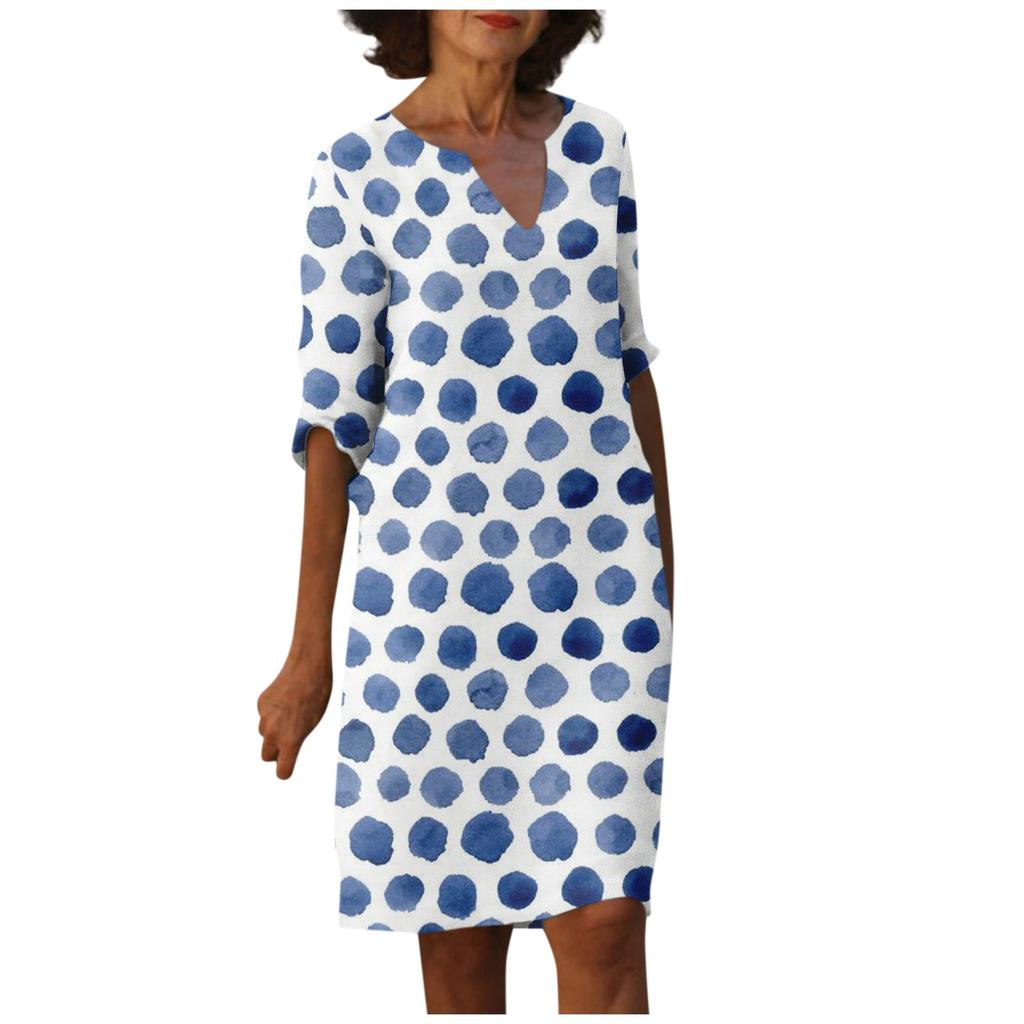 Women's Summer Vintage Print V-Neck Half Sleeve Dress Dresses