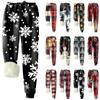 Женские модные рождественские спортивные свободные утолщенные теплые флисовые брюки с принтом