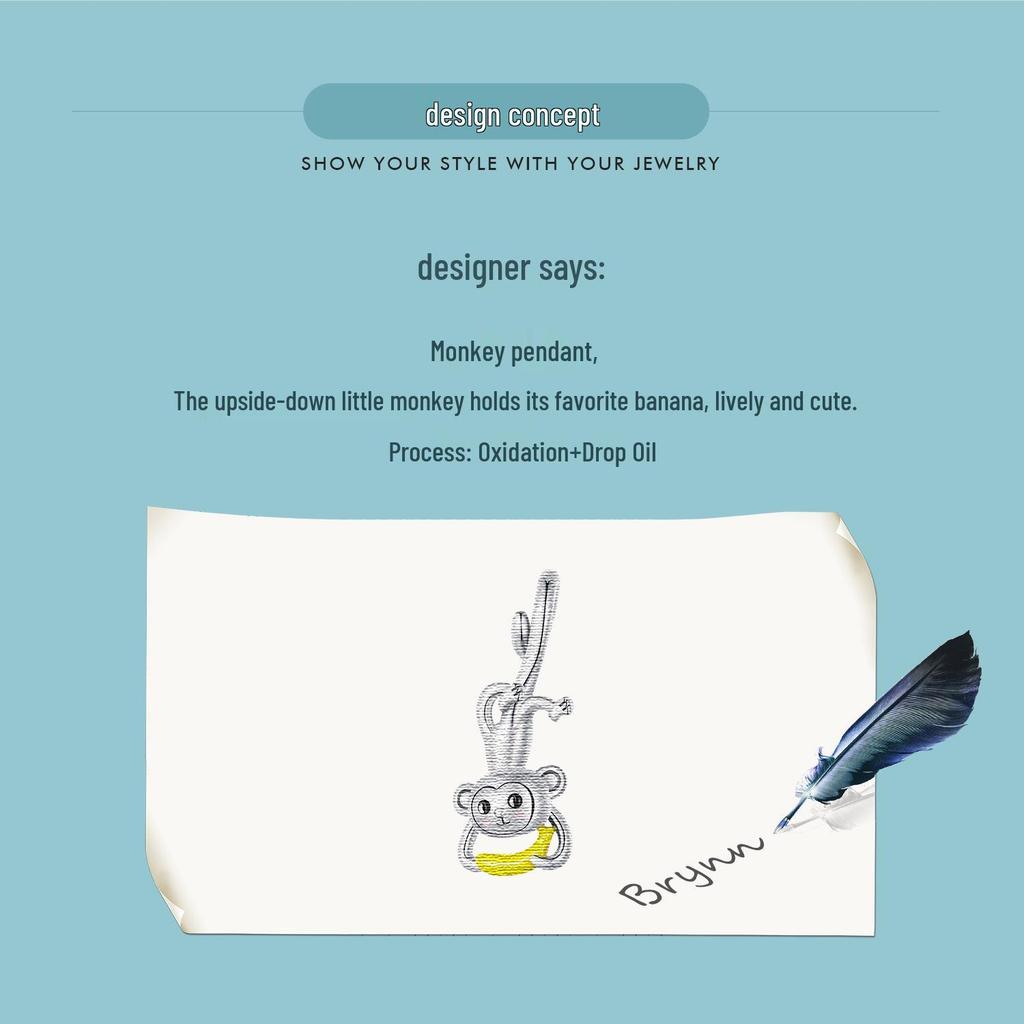 Yinziyun Playful Monkey Sterling Silver Charm Bracelet/Necklace Pendant