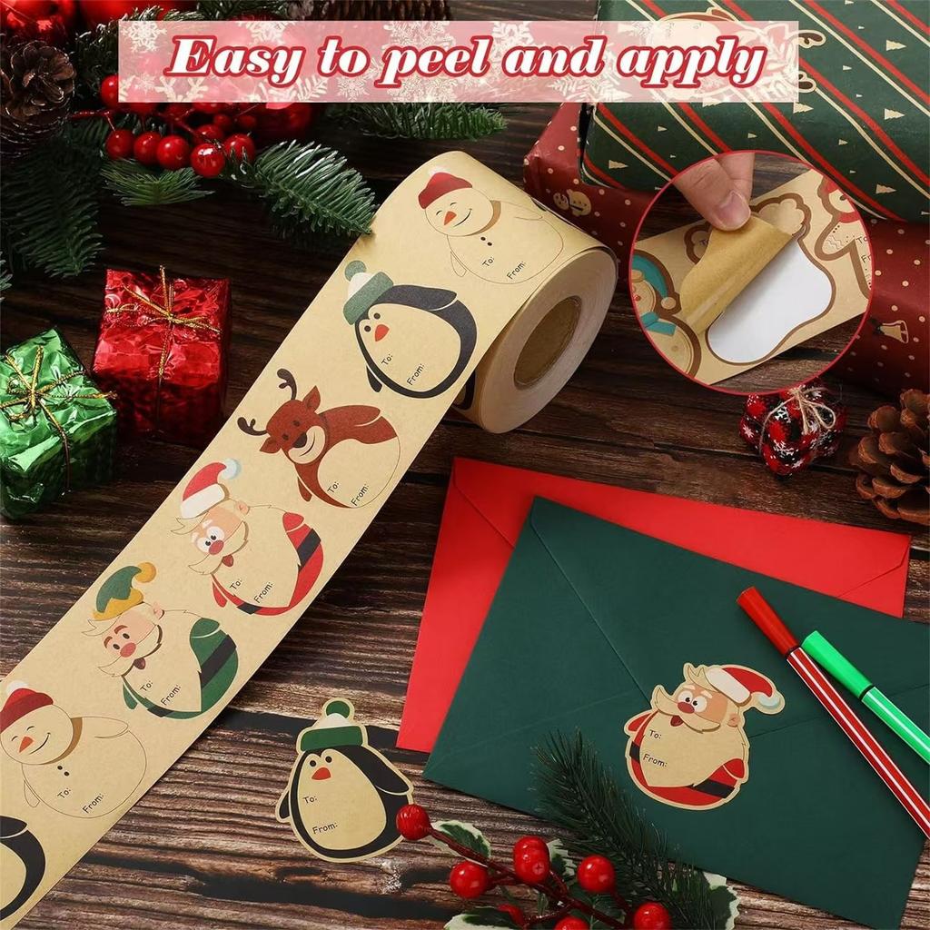 200 Pcs Merry Christmas Stickers Christmas Tags Roll Labels Sealing Adhesive Round  Stickers