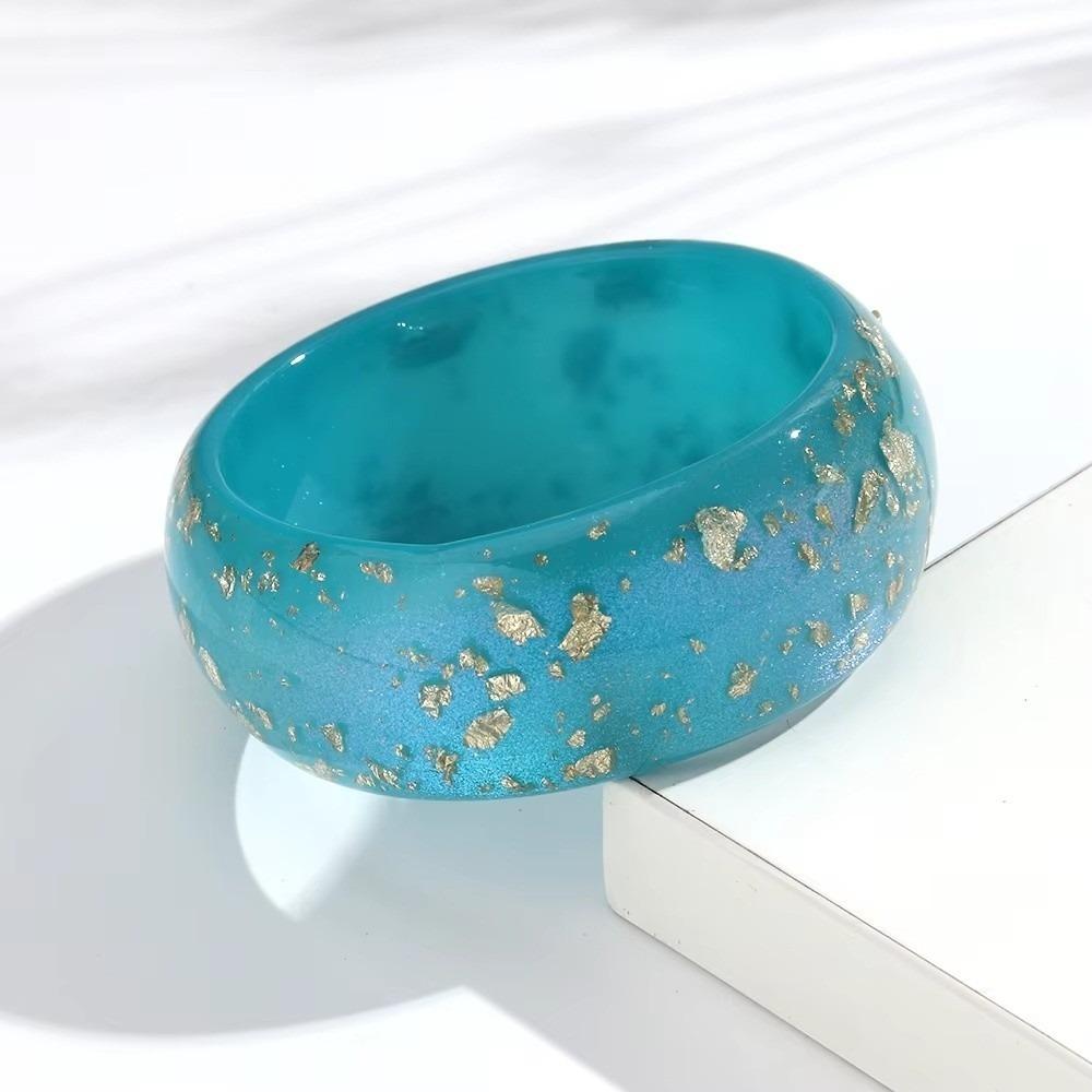 Gold Foil Round Bangles Glitter Resin Bangles Trendy Wide Bangles for Women