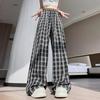 Women's High-Waist Black and White Plaid Wide-Leg Drape Trousers