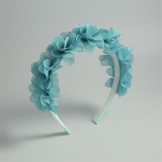 Soft Yarn Headband with Gauze Flowers Faux Pearls Decor Romantic Style Elastic Crown Hairband Parties Weddings Daily Wear