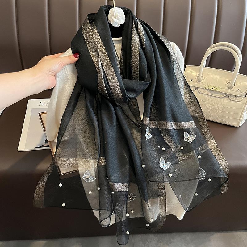 Luxury Silk Shawl Scarf for Women Design Embroidery Flowers Hijab Wraps Bufandas Female Headkerchief Fouloud Echarpe
