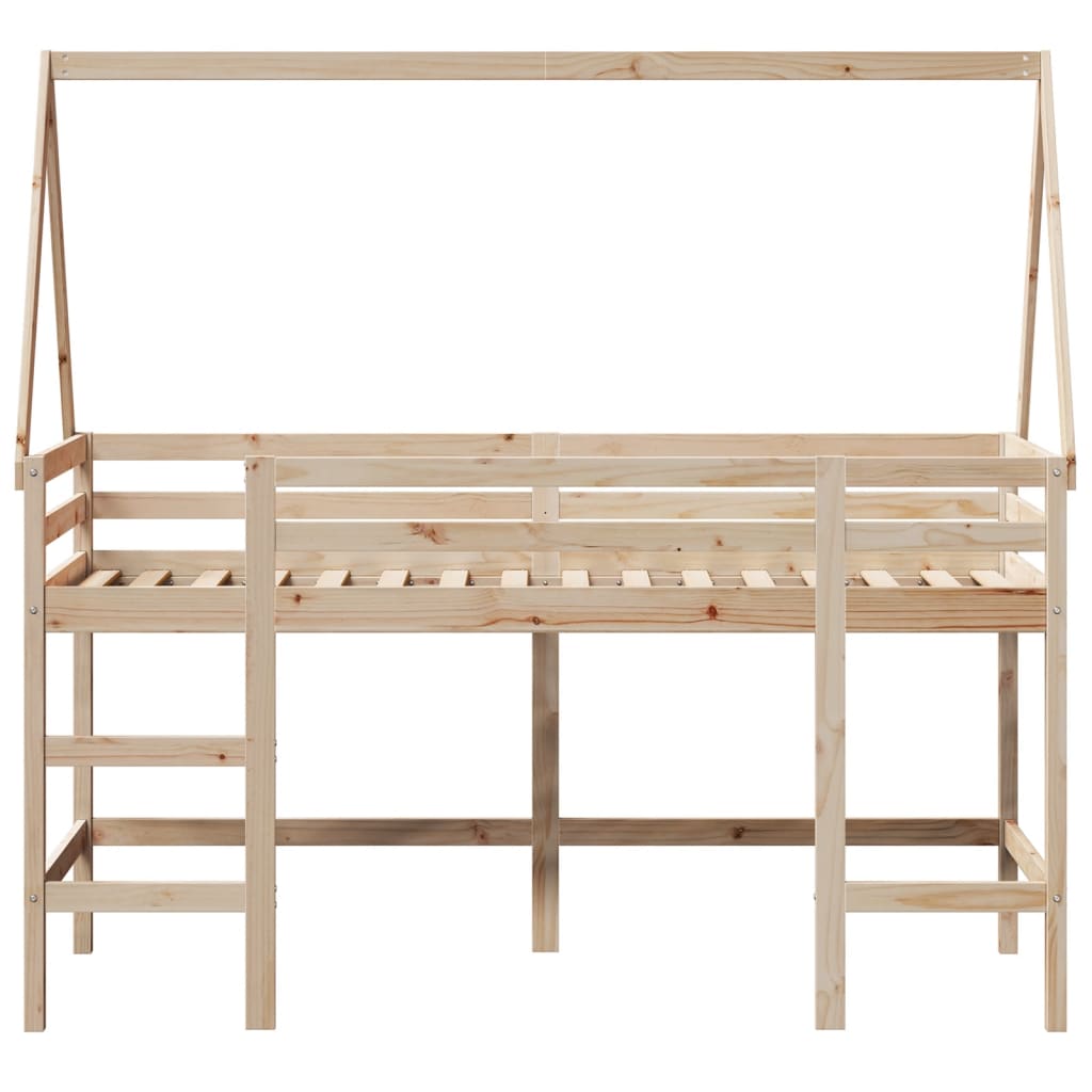 High Bed with Ladder and Canopy 80x200 cm Solid Pine Wood