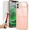 Protective Case - for iPhone 12 - Pink - Gold Edge - Shockproof TPU - Set of 2 Tempered Glass