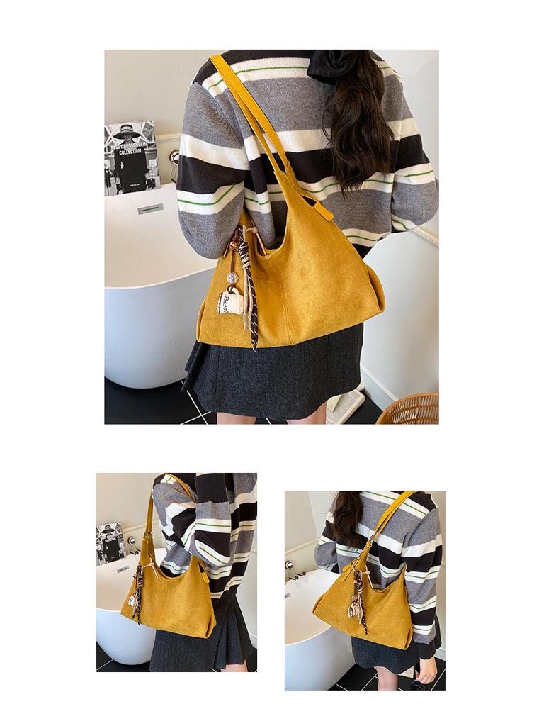 Стильная замшевая сумка-тоут на одно плечо в стиле ретро: Универсальная сумка-мессенджер большой вместимости