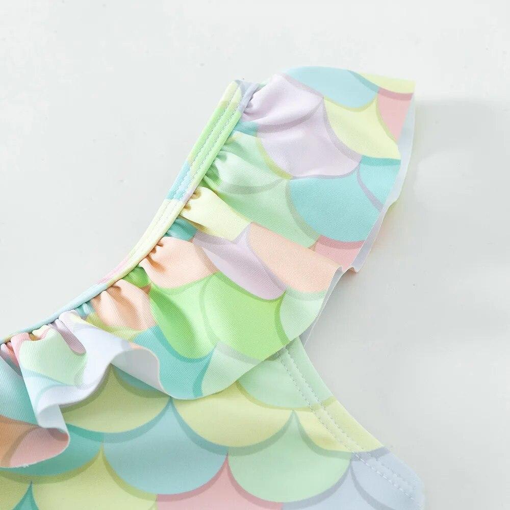 Girls Oblique Shoulder Fish Scale Baby Kids Swimsuit Bathing Suits for Children Two Pieces Swimwear Beach Bikini Sets