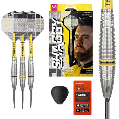 Дротики TARGET Scott Williams Generation 2 со стальным наконечником, 23 г | Дротики из 90% вольфрама, Pro Ultra No. 2 комплекта, древки ProGrip Tag и SP инструмент