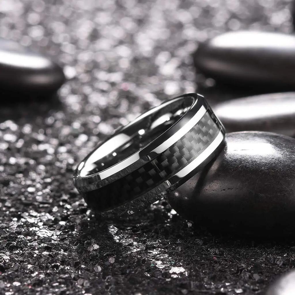 Vintage CopperColor Titanium Stainless Steel Rings for Men Black Carbon Fiber Ring Wedding Jewelry Christmas Gift Accessories