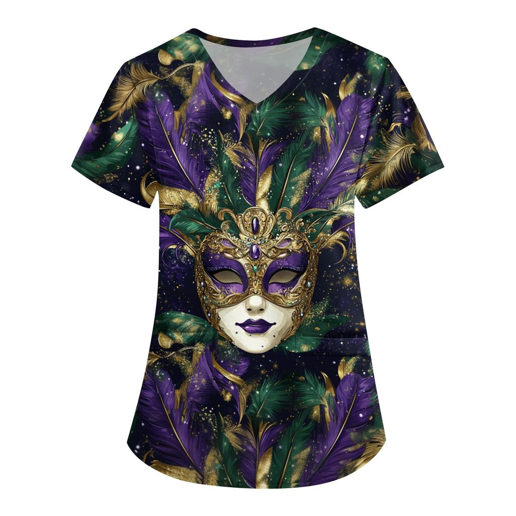 Women's V Neck Fashion Casual Carnival Printed Tops Dry-nurse Top