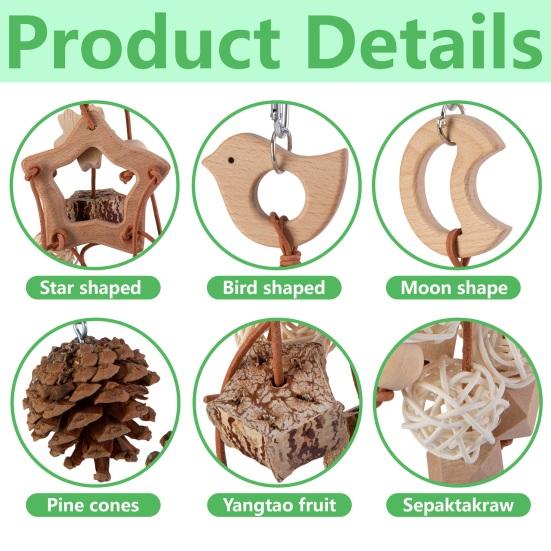 Красочная подвесная игрушка для попугая, тренировочный аксессуар для клевания и жевания, ручная работа, натуральное дерево