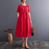 Summer Jacquard Cotton Linen Short Sleeved Dress for Women