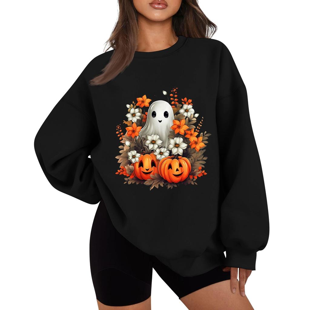 Женская зимняя модная повседневная толстовка с длинным рукавом и принтом на Хэллоуин