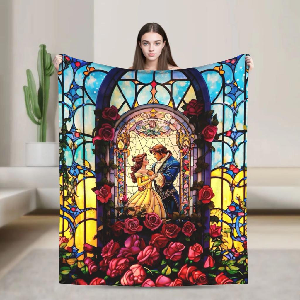 Beauty And The Beast Blanket Single Sided 2DPrint Soft Fluffy Warm Cozy Lightweight Blanket Bedroom Living Room Sofa Travel Gift