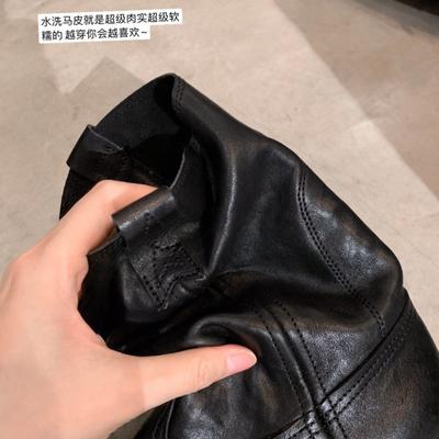 Версия из коровьей кожи~ Ботинки-локомотивы с острым круглым носком и V-образным вырезом из лошадиной кожи, женские ботинки на толстом каблуке в стиле вестерн, ботинки на наборном каблуке