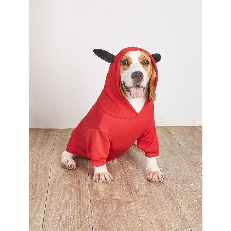 Halloween Little Devil Horn Pet Hooded Sweatshirt for Autumn and Winter Thickened Medium and Large Dog Casual Pocket Clothes