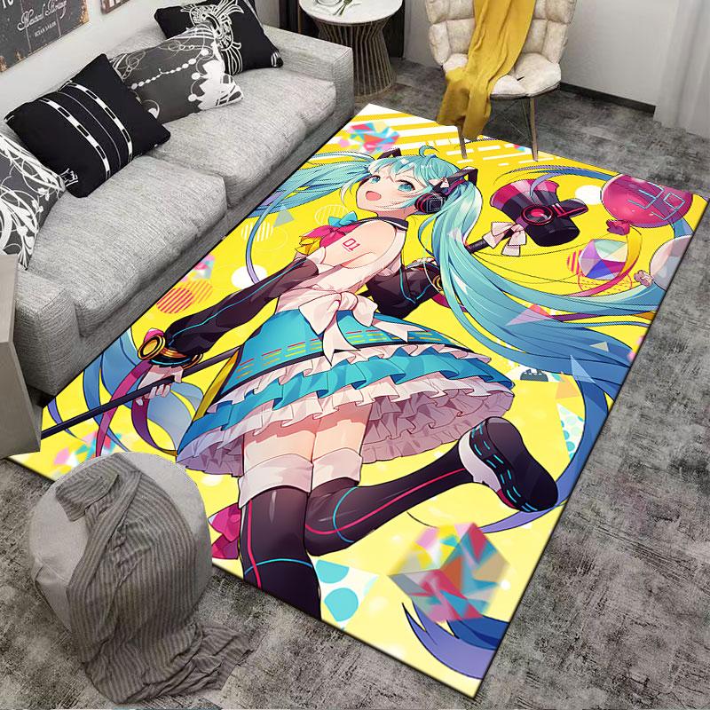 Cheerful Cyan-Haired Girl suitable as a non-slip mat for the living room or bedroom sofa