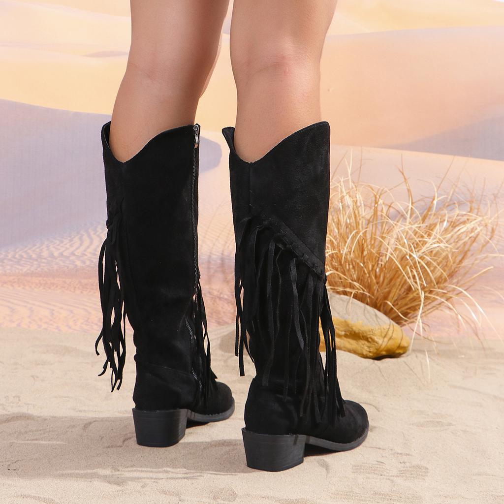Женские сапоги, модные высококачественные сапоги до колена, женские современные сапоги с кисточками, сексуальные однотонные туфли с острым носком для женщин, Botas De Mujer