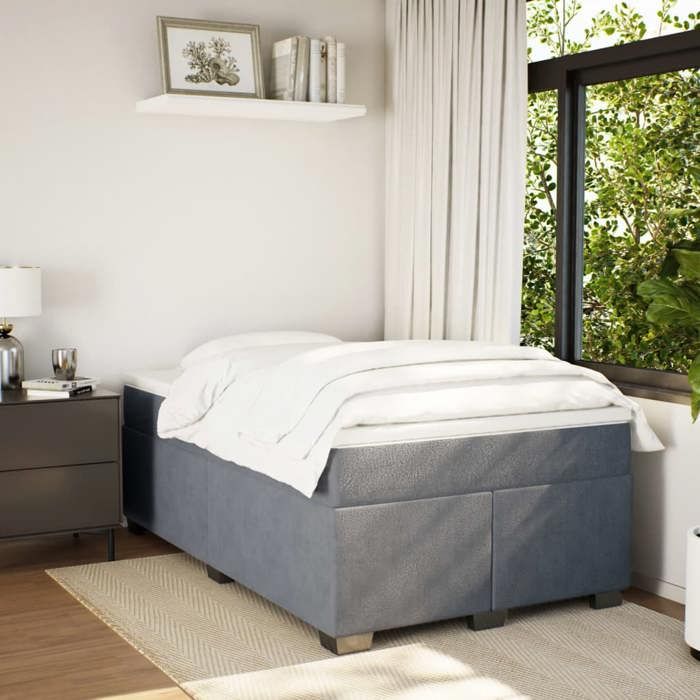 Maison Exclusive - Sommier à lattes de lit et matelas gris foncé 120x190cm velours