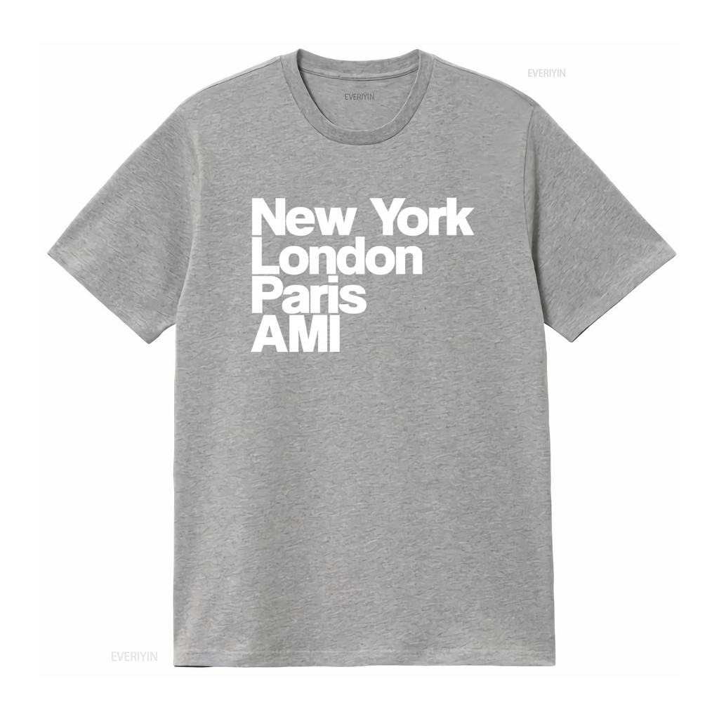 NY Lon Paris AMI GA Модный Город Название Принт Футболка для Мужчин и Женщин винтажная Стиранная Мягкая Эластичная уличная Модная homme