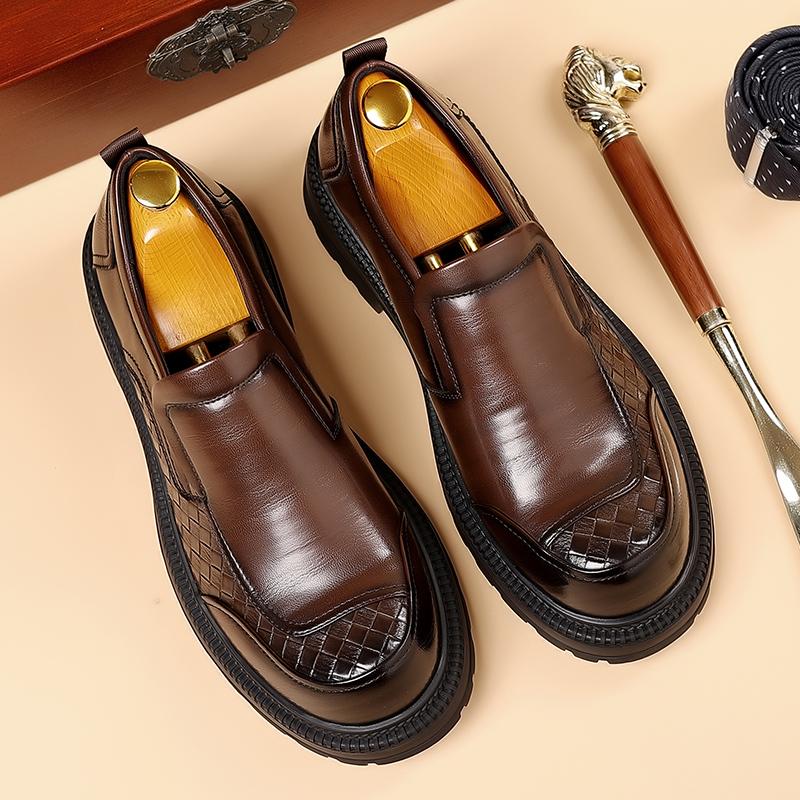 Fashion Classic Brand Men's Leather Casual Shoes Thick Soled Height Increasing Brogue Shoes Elegant Brown Banquet Dress Shoes for Men’s