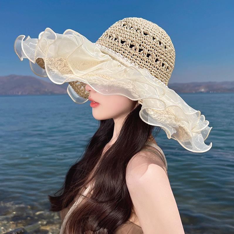 Women's Large Brim Foldable Breathable Straw Sun Hat for Summer Travel & Vacation
