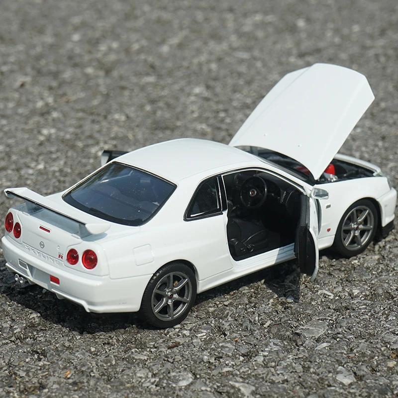 1/24 WELLY Nissan Skyline GTR R34 Металлическая модель автомобиля из сплава Литая Высокая симуляция Коллекция гоночных автомобилей JDM Дисплей Хобби Подарок