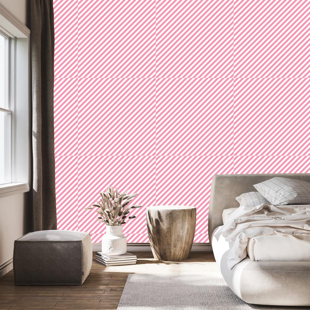 Powder pink and white stripes wallpaper, soft shapes 50x1000