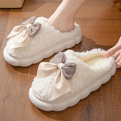 Заказывайте на один размер больше, удобные тапочки на платформе с бантом, мягкие, с плюшевой подкладкой, удобные туфли без застежек