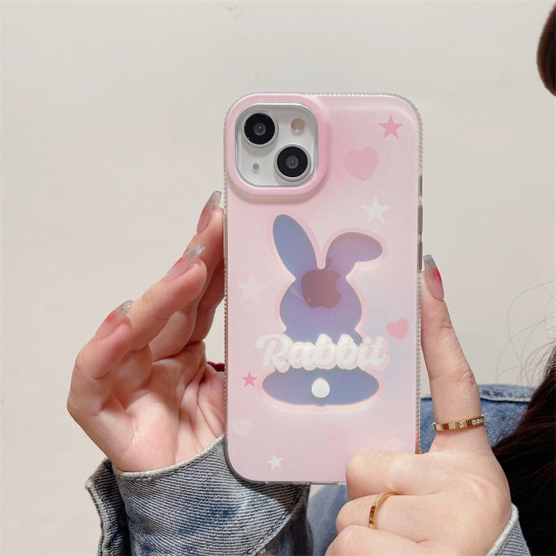 Прекрасный розовый чехол с кроликом для Iphone 13 11 12 14 Pro Max 14 Plus Cute Bunny Laser Phone Cover Capa