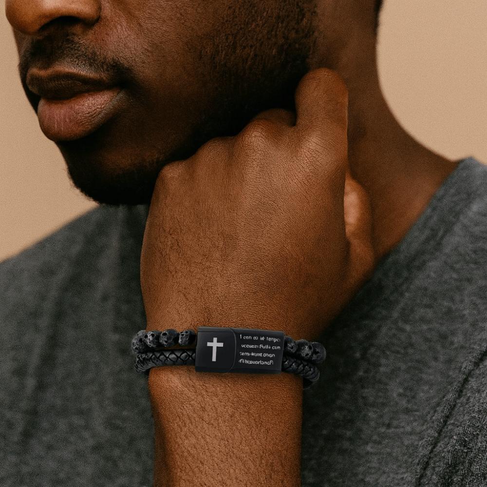 Leather Lava Rock Bead Bracelet Black Inspirational Quotes Bracelets  Husband
