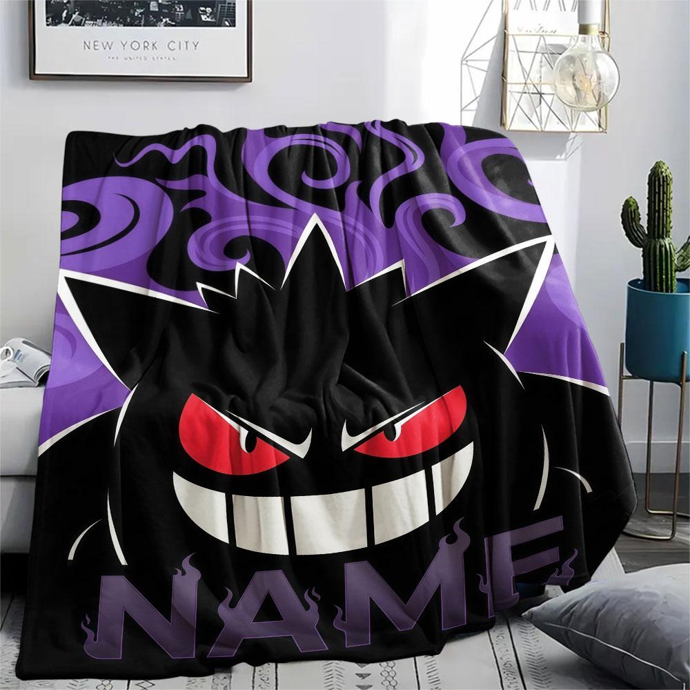 Custom Name,Gengar Printed Flannel Blanket, soft throw for bedroom sofa, washable, Christmas present, great gift.