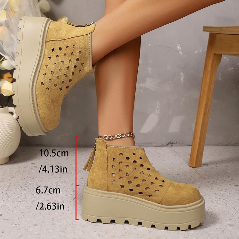 Fashion Faux Suede Zip Decor Wedges Boots Women Hollow Out Thick Sole Non Slip Summer Boots Woman Plus Size Chunky Platform Ankle Boots