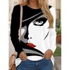 Ladies' Casual Long Sleeved T-shirt with Black and White Contrasting Pattern