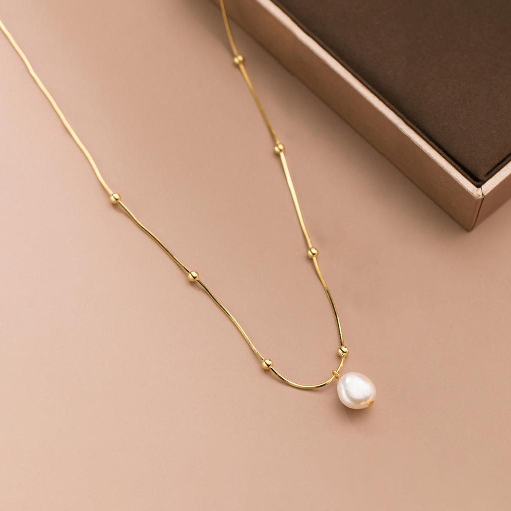 Ожерелье с серебряным жемчугом S925 для девочек, новый дизайн маленькой формы в стиле барокко INS, цепочка с круглым шариковым воротником, расширенная версия