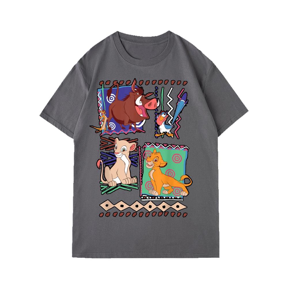 Disney Charming Lion King Mosaic T Shirt Unisex Couples Clothing Summer Cotton Short-Sleeved Parent-Child T-shirt Men Clothing